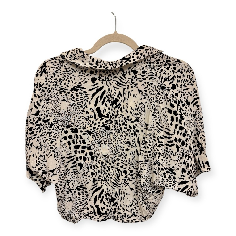 Basil & Lola Black White Leopard Print Tie Front Blouse Retro Y2K Top Small - Picture 3 of 4